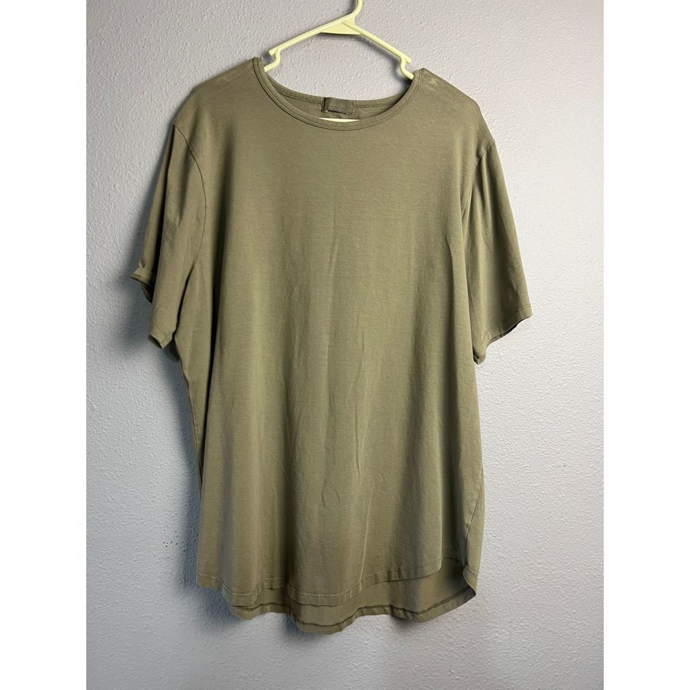 Nuuds Mens Relaxed Crewneck Short‎ Sleeve T-Shirt Olive Green Curved Hem Size L